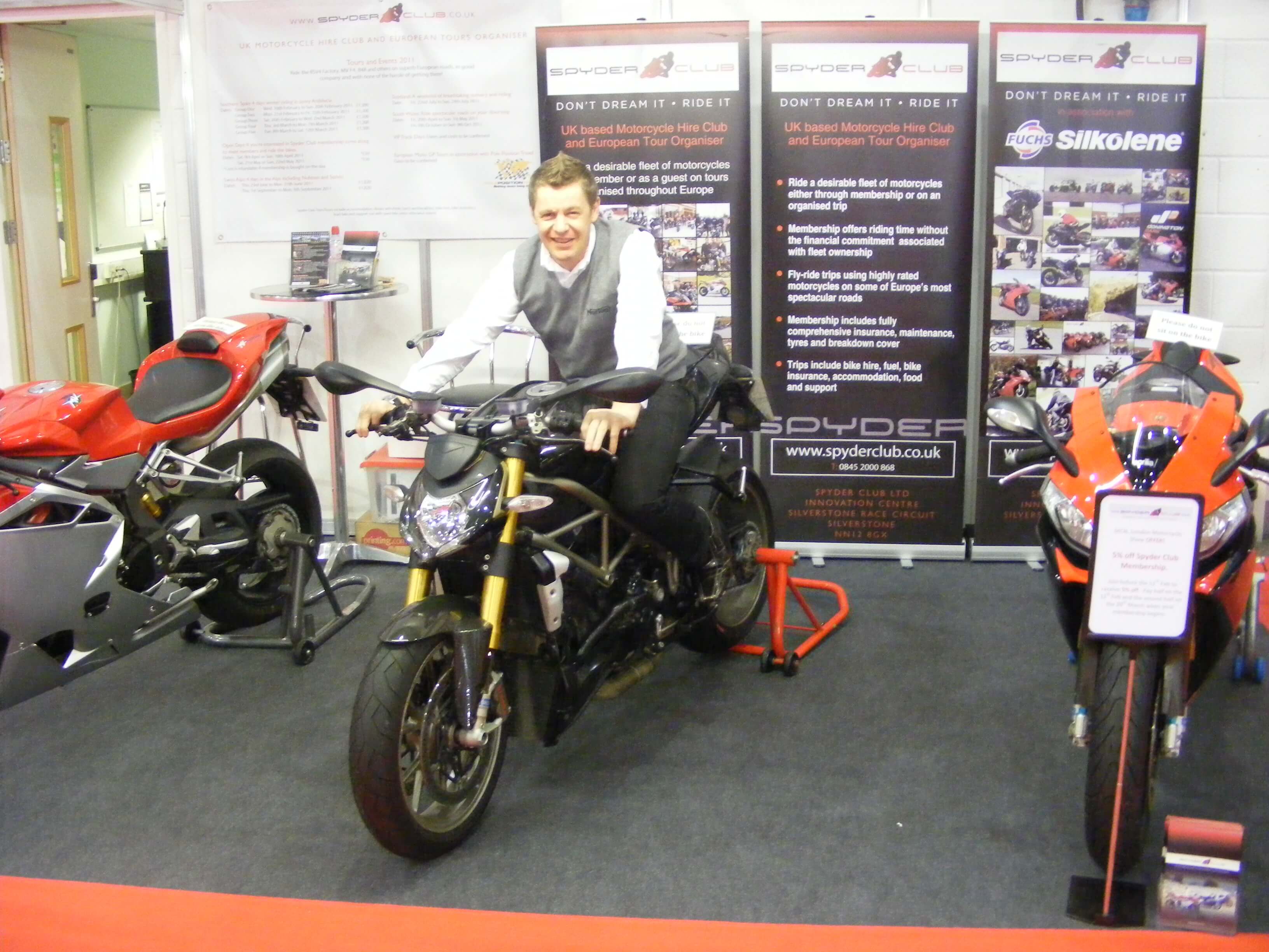 Chris Walker on Spyder Club Stand at London Motorcycle 