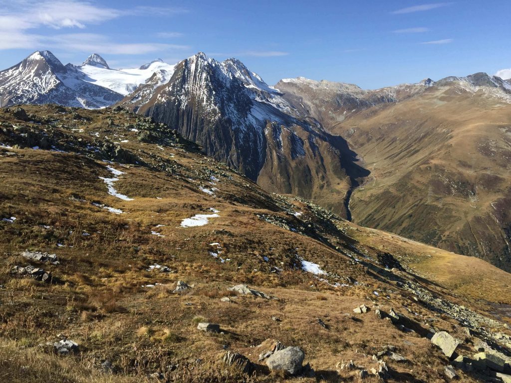 Snow capped mountain peak in the Swiss Alps