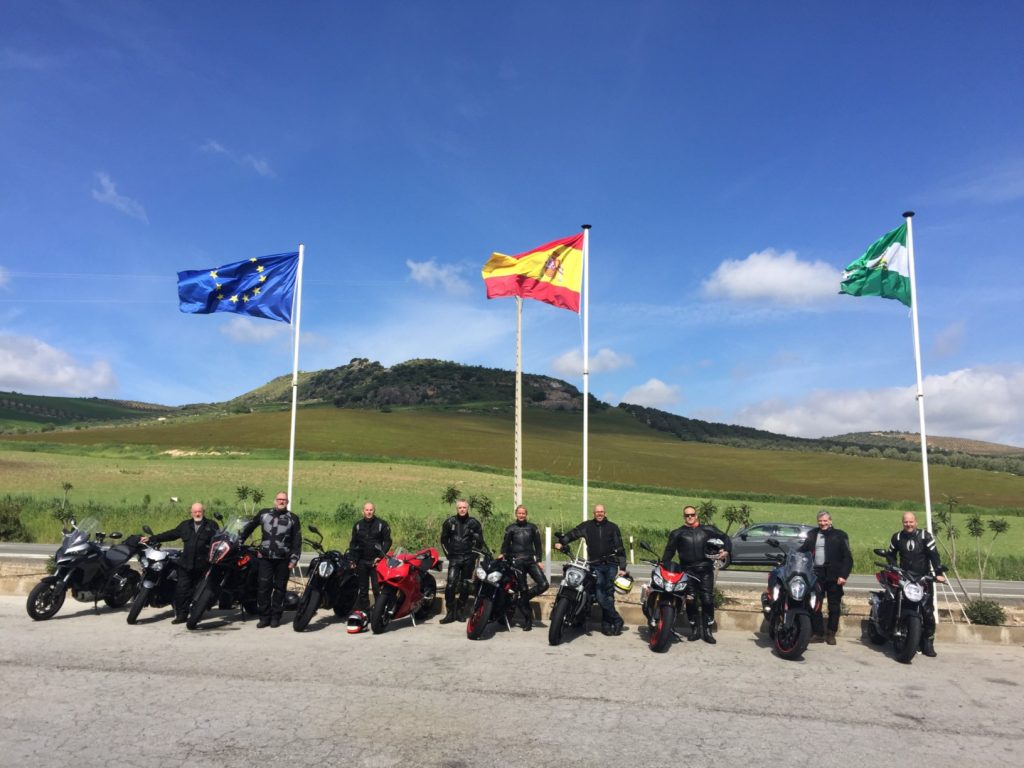 Motorcycles and riders with flags in Spain